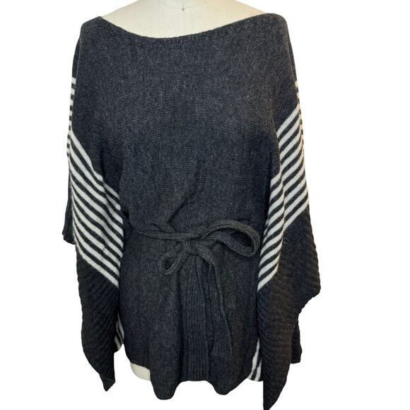 Maude Tie Waist Poncho Wool Blend Sweater Gray Size OSFM S/L Pullover - Picture 4 of 11